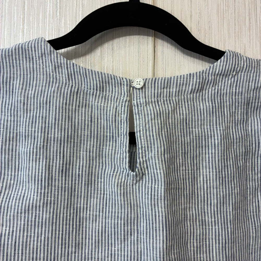 Quince Blue and White 100% Linen Boho Coastal Striped Tank Top Small - Picture 3 of 6